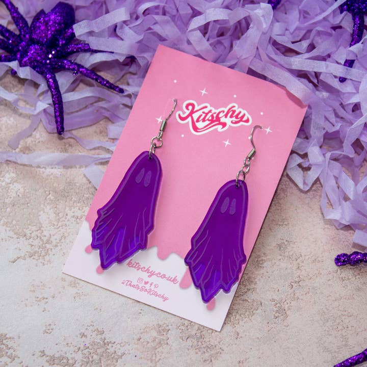 Phantom Ghost Earrings Laser Cut Acrylic for wholesale by Kitschy