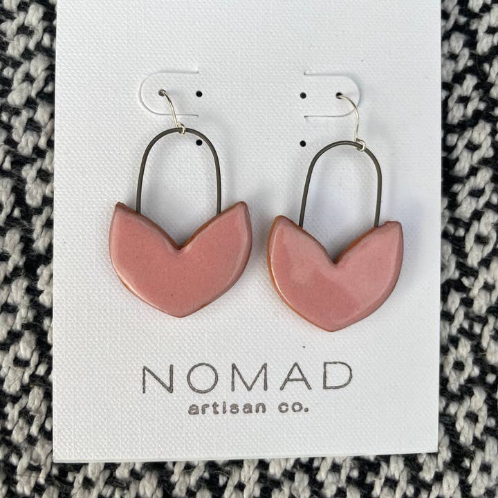 Handmade Pink Terracotta Ceramic Dangle Earrings for wholesale by Nomad Artisan Company