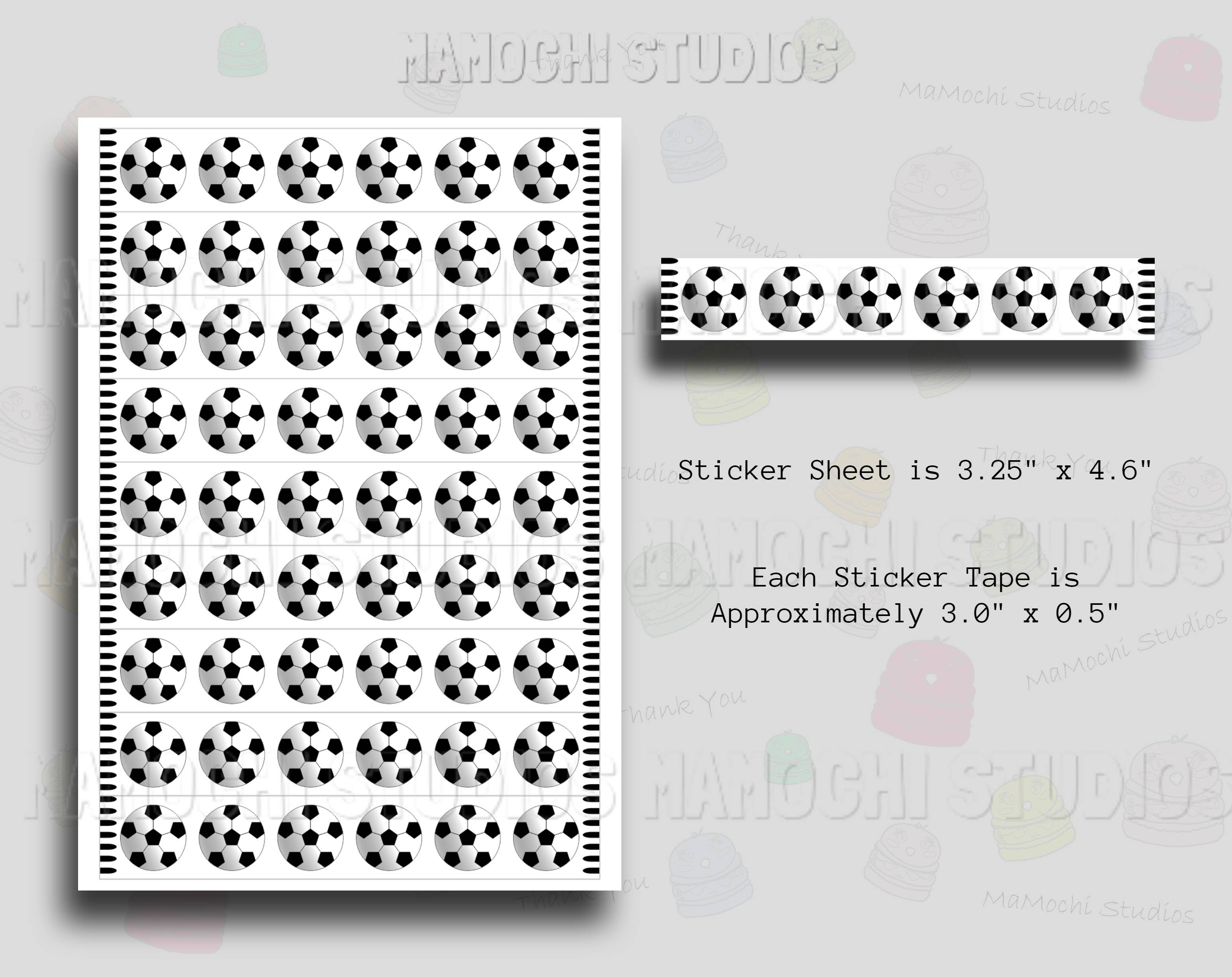 MaMochi Studios - Wholesale Sticker - Washi Tape Mini Sticker Sheet - Soccer Balls, Futbol Sports1