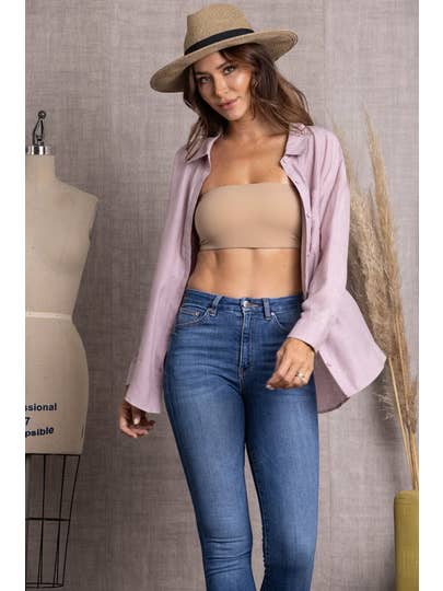 MAUVE COLLAR BUTTON DOWN CUFF LONG SLEEVE TOP-VE60043 for wholesale on Faire