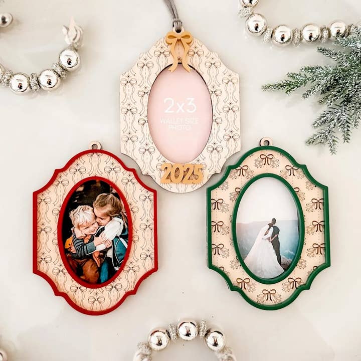 Photo Frame Christmas Ornament 2025 Holiday Picture Keepsake for wholesale by Etchedoccasions