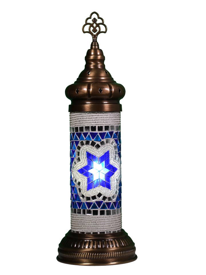 Handmade Turkish Mosaic Table Lamp Tower Blue TWC2 for wholesale by KusKuus