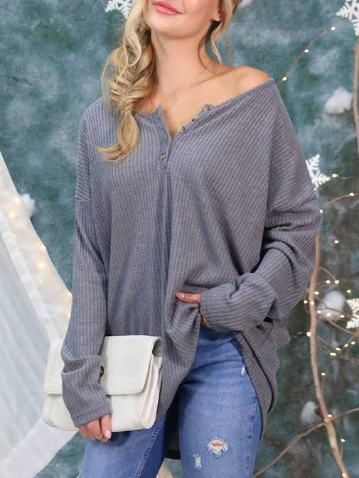 Rosa Clothing - Wholesale Knit Top - Women's - BUTTON Placket Long Sleeve Waffle Top21