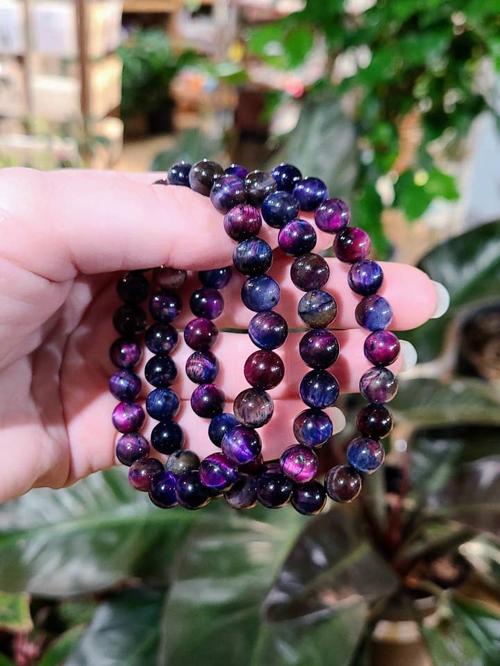Bracelet œil de tigre Galaxy violet pour la vente par Kiwi's Garden Center