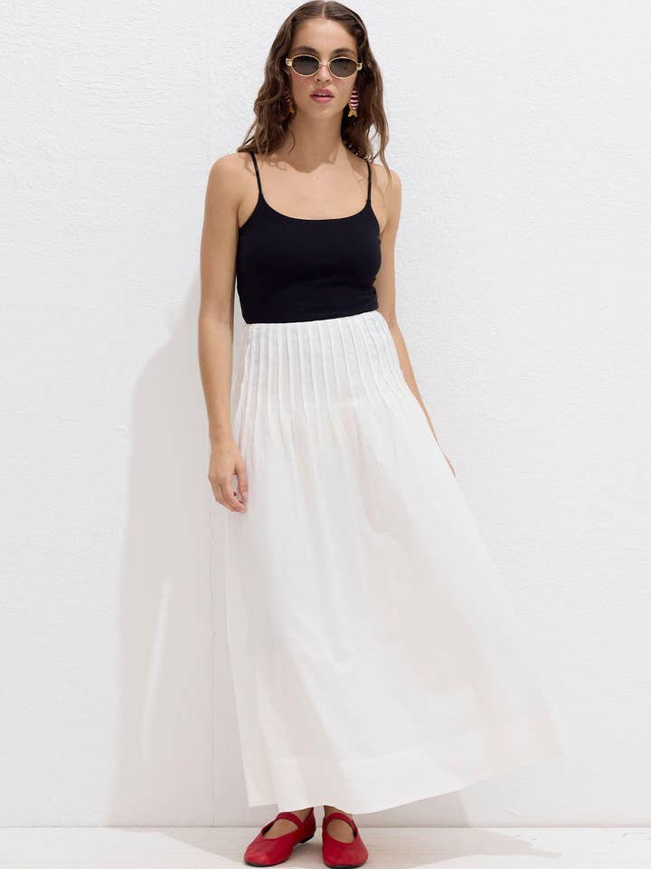 Pleated Voile Skirt Ecru for wholesale on Faire2