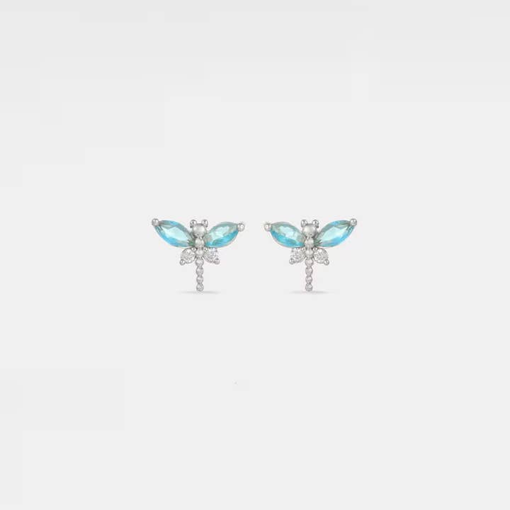 Perimade & Co. LLC - Wholesale Stud/Post Earrings - Tiny Small Blue Dragonfly Earrings in 925 Sterling Silver1