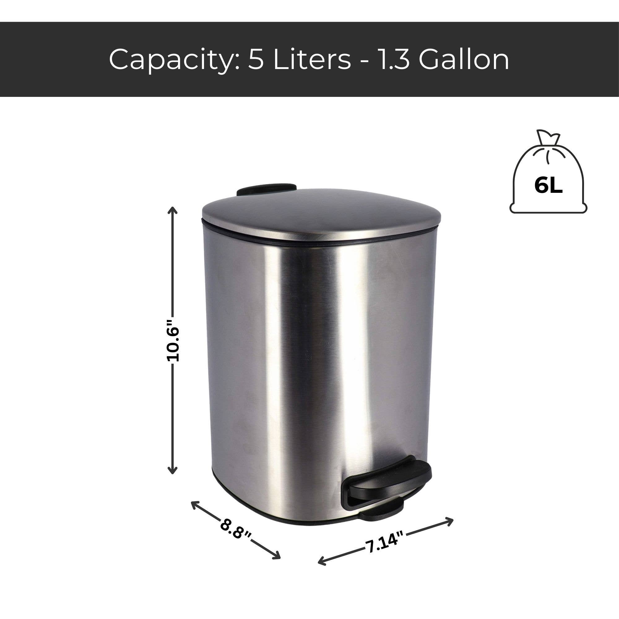 Evideco French Home Goods - Wholesale Bathroom Trashcan - Metal Trash Can with Silent Soft Close Lid Large 5L 1.3 Gal4