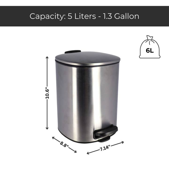Evideco French Home Goods - Wholesale Bathroom Trashcan - Metal Trash Can with Silent Soft Close Lid Large 5L 1.3 Gal4