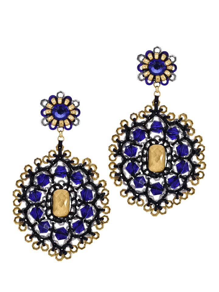 Rundat Marquis örhänge på en stolpe i Lapis Blue & Gold E24858 för wholesale av Miguel Ases