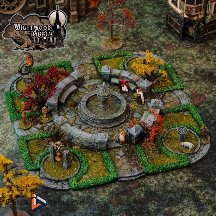 Edifício em Miniatura dos Jardins do Claustro da Abadia de Wightwood - DnD, Jogos de Guerra, Comboio em Miniatura | Terreno | Cidade | Aldeia | Praça | Largo | Pathfinder por atacado de The Beaver and Broadsword