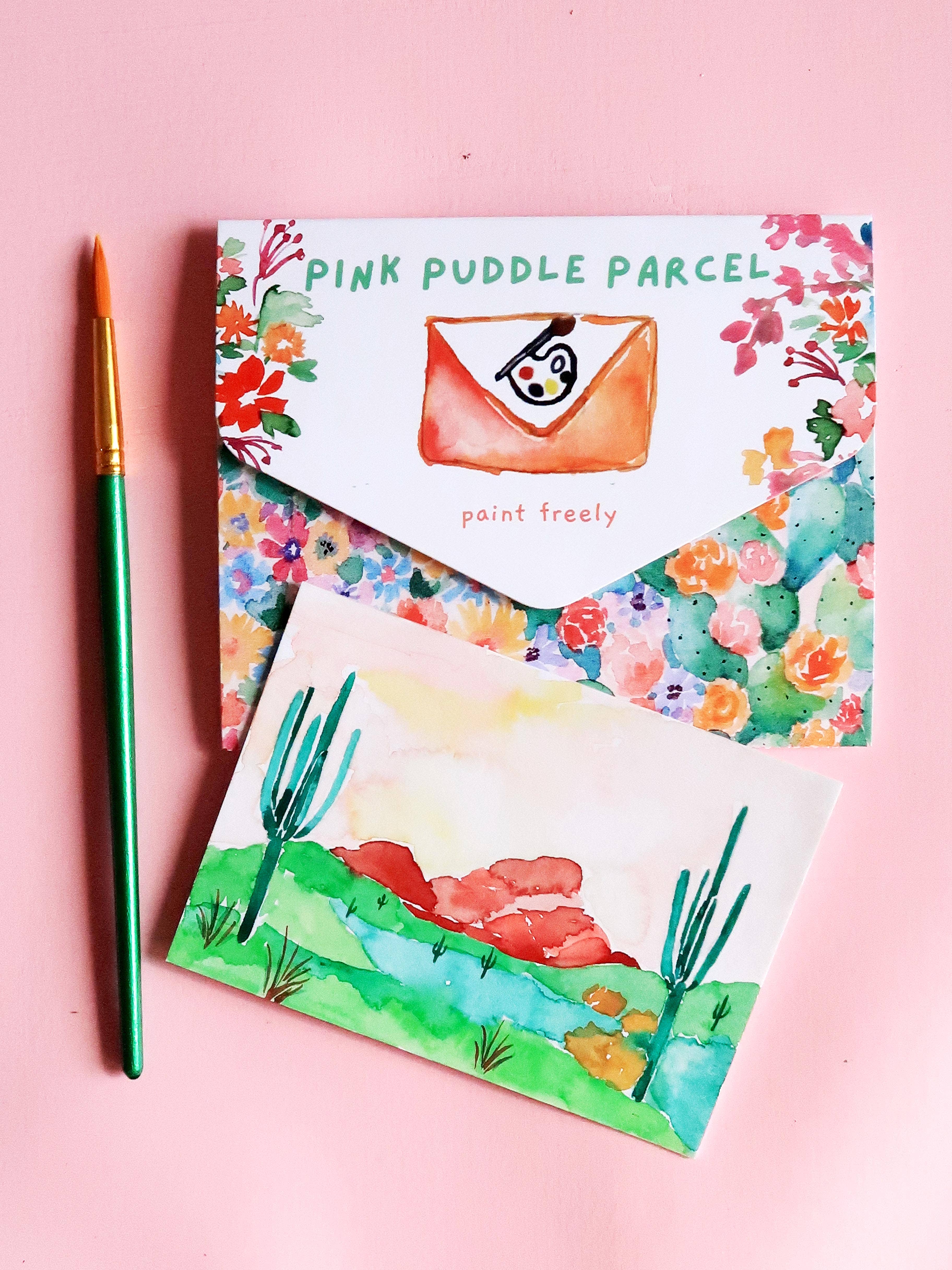Pink Puddle Studio – Großhandel Bastelset – Kaktus-Wüstenlandschaft Aquarell Malen nach Zahlen DIY-Set6