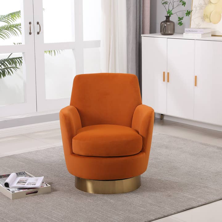 Orange County Decor - Wholesale Chair - Velvet Swivel Barrel Chair, Swivel Accent Chairs Armchair For Living Room, Reading Chairs For Bedroom Comfy, Round Barrel Chairs With Gold Stainless Steel Base Orange Orange Primary Living Space