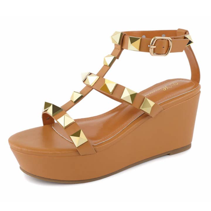 Women's Gladiator Platform Wedge Sandals, Brown for wholesale by potiful