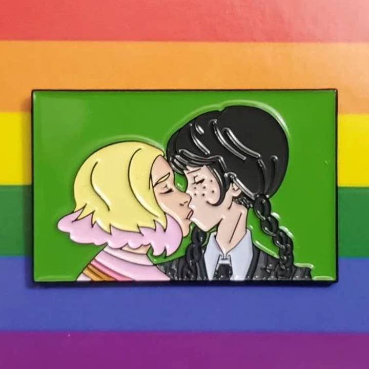 WEDNESDAY ADDAMS x ENID Lesbian Kiss Pin, lgbtq pride for wholesale by PRIDE PINS
