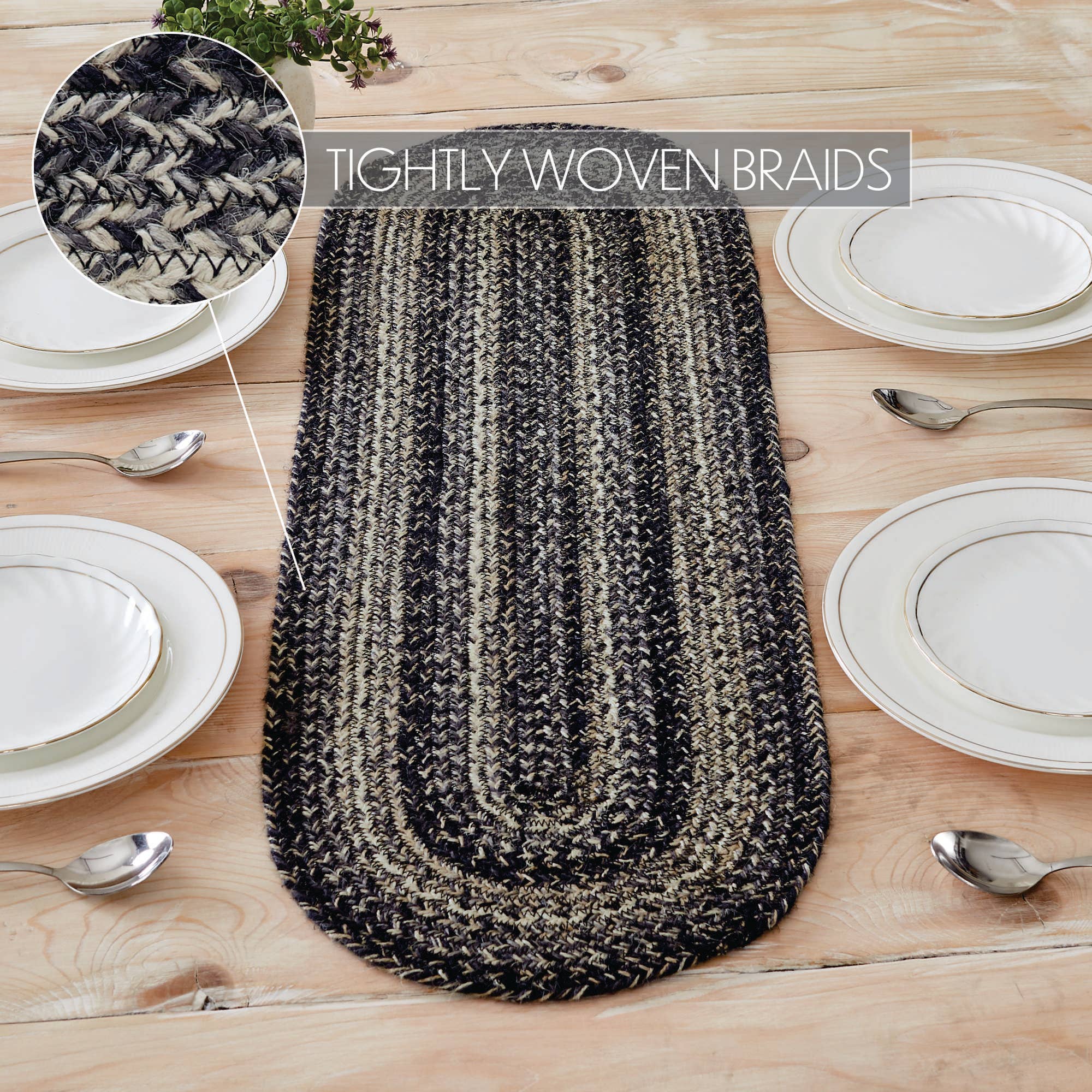 VHC Brands - Vente Chemins de table - Tapis ovale en jute noir et blanc Sawyer Mill 12 x 363