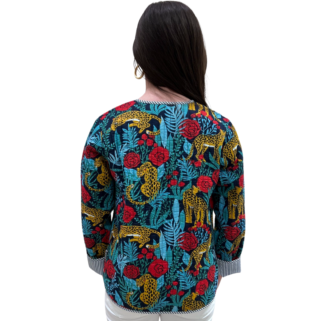 Liza Byrd - Wholesale Jacket - Women's - The Madeline Animal Print Quilted Reversible Jacket in Navy4