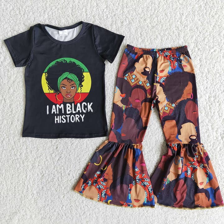 Ensembles de pantalons à bas cloche pour bébé fille I am Black History pour la vente par Aier Wholesale