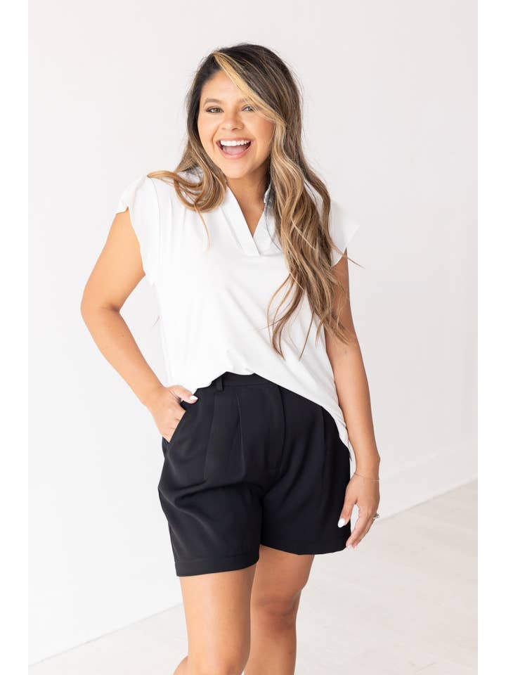 White The Nicole V-Neck Top, Ivory for wholesale on Faire