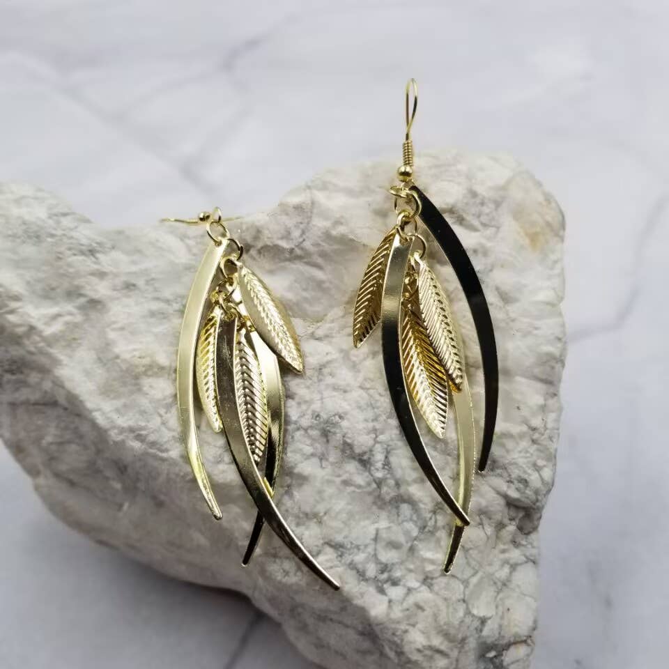 The Pretty Jewellery - Wholesale Tassel Earrings - Gold Plated Leaf Fringe Earrings1