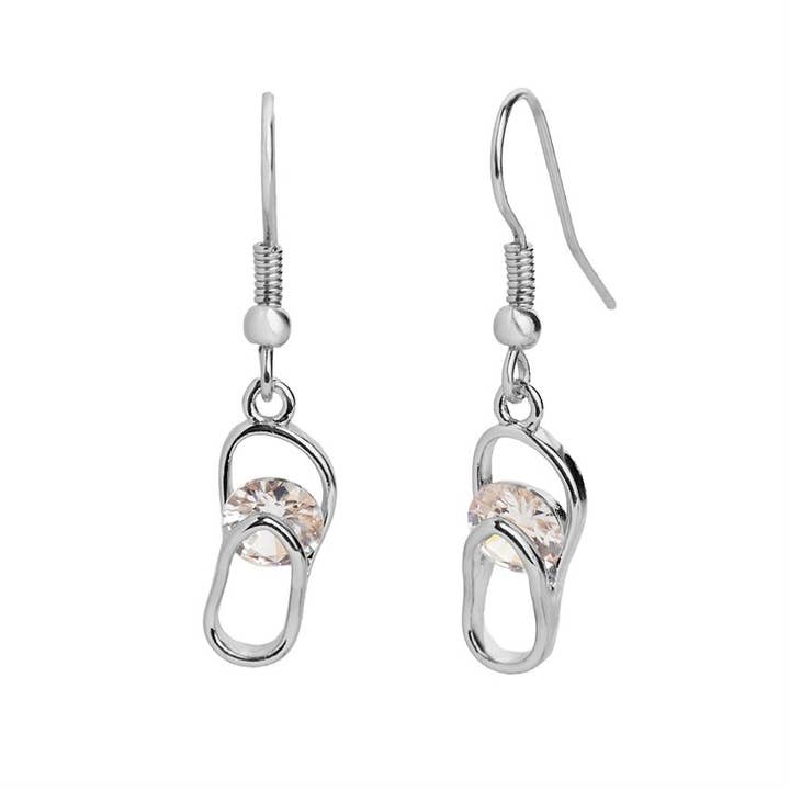 Whispers - Wholesale Dangle Earrings - Crystal Flip Flop Dangle Earrings - Silver