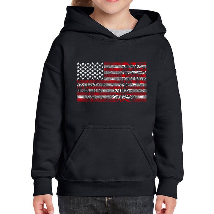 World Art sweatshirt met capuchon voor meisjes - Fireworks American Flag voor wholesale door LA Pop Art