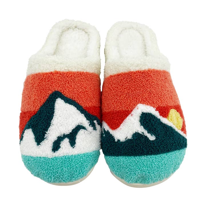 Mountain Sunrise Fleece Slippers - Cozy Indoor Cabin Gift House Shoes for Women for wholesale by Northern Icons Creations INC