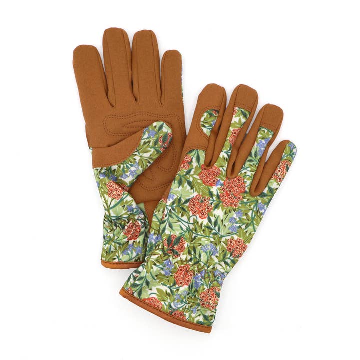 Robert Frederick Ltd - Wholesale Garden Gloves - Orange Grove Outdoor Gardening Gloves - Women's One Size - William Morris Design - Padded With Elastic Cuffs