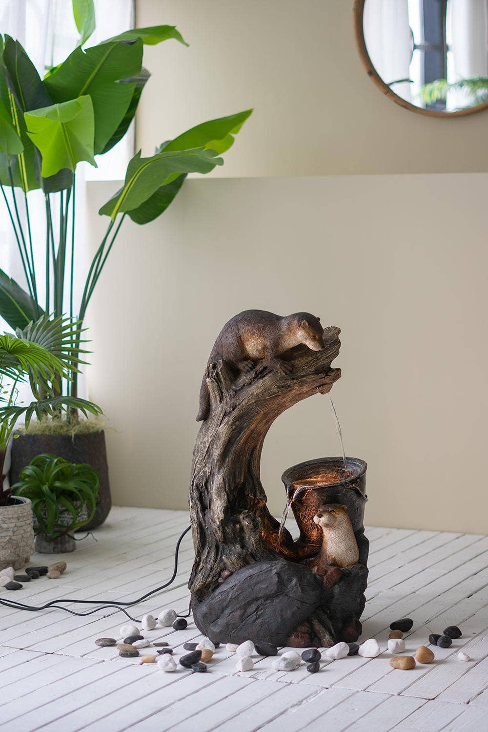 A&B Home Group Inc. - Wholesale Outdoor Ornament/Decor - 16.9x15x31.3" Decorative Water Fountain w Otter & LED -Brown0