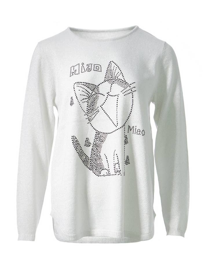 Trui met strass en witte kat voor wholesale door Fully Fashioning