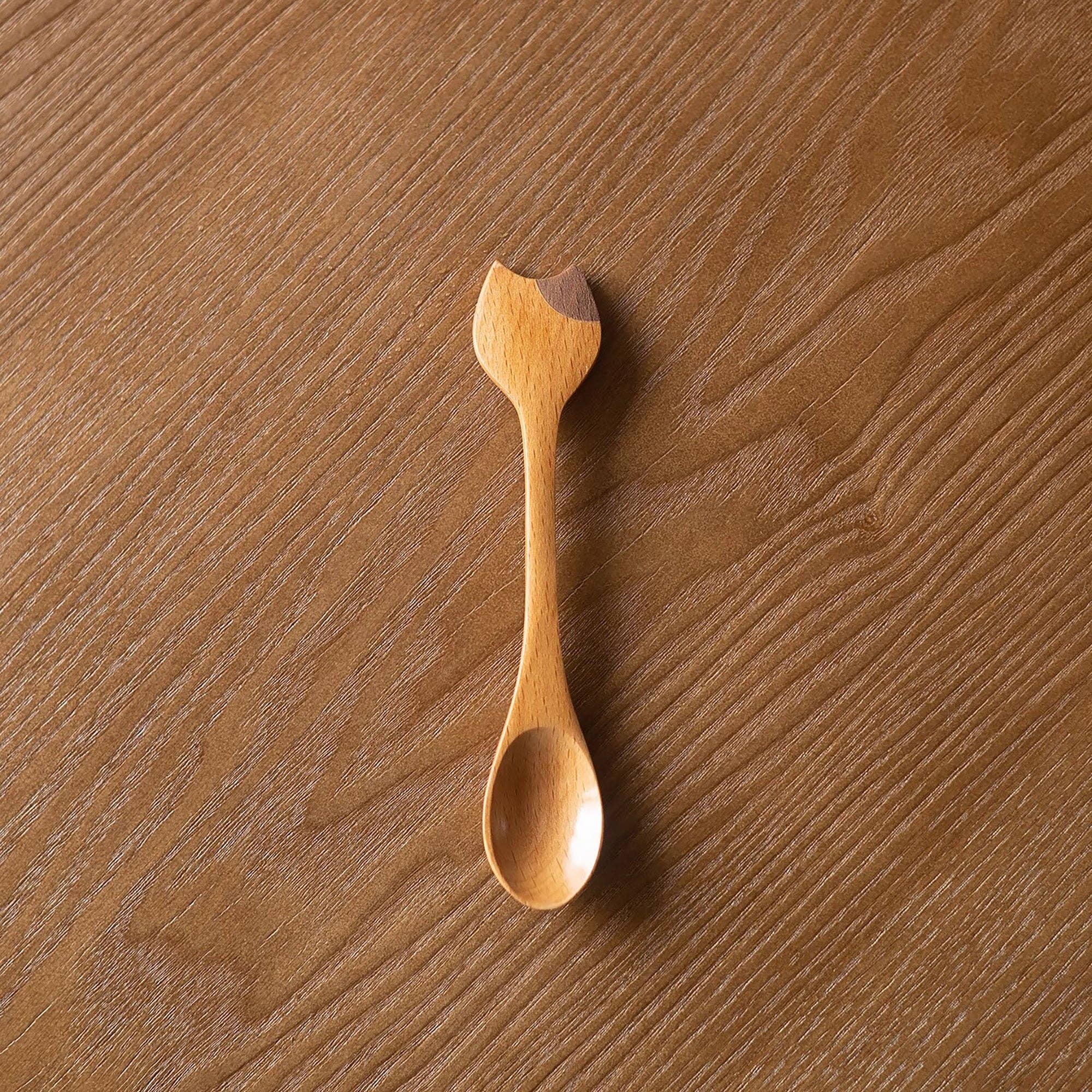 MinoCraft - Wholesale Serving Utensil - Wooden spoon and plate with cat pattern0