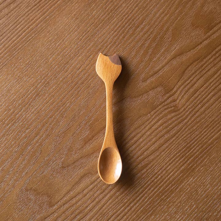 MinoCraft - Wholesale Serving Utensil - Wooden spoon and plate with cat pattern
