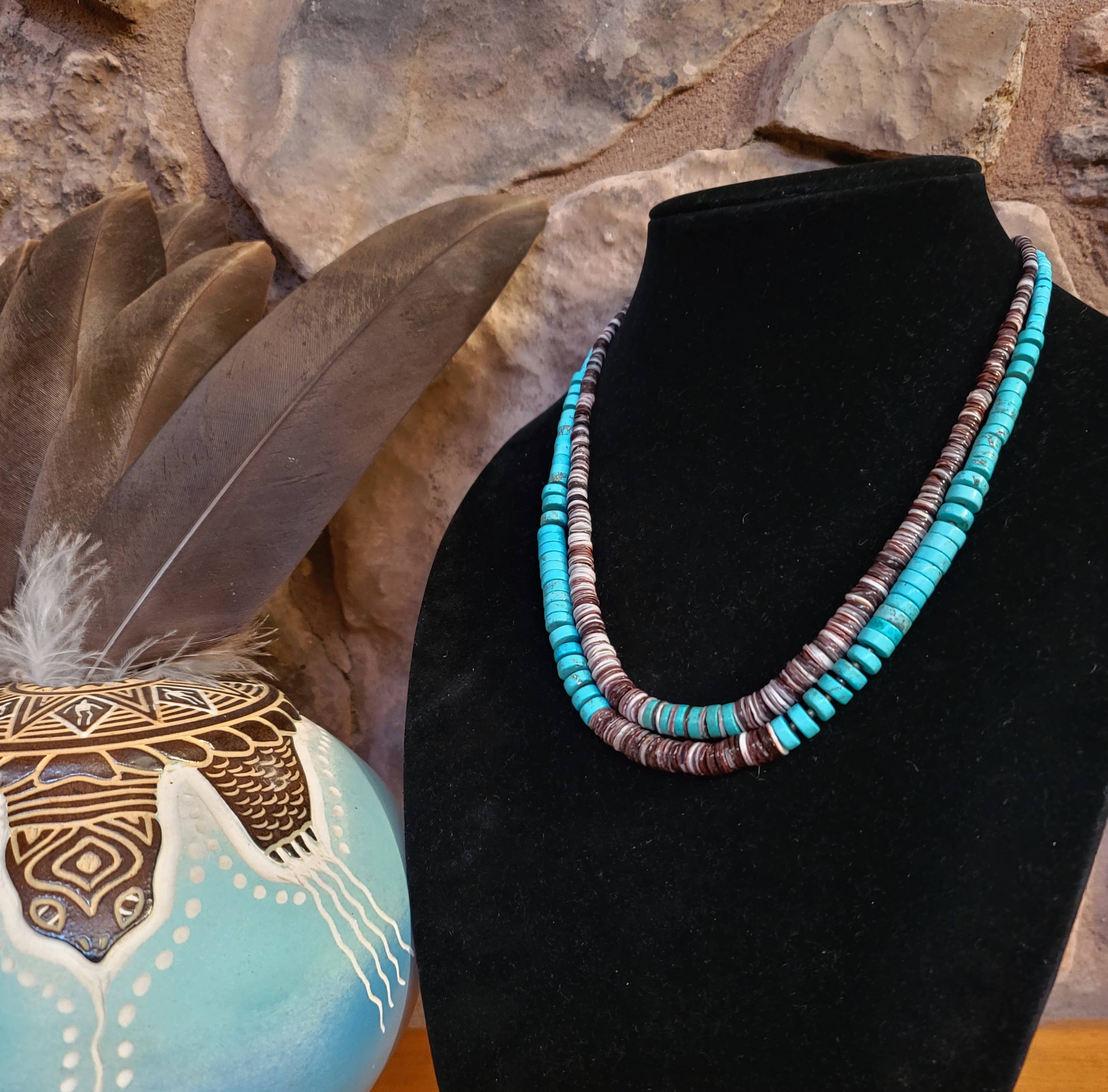 Horse Spirit Studio - Wholesale Beaded/Pearl Necklace - Genuine Turquoise, Purple Spiny Oyster Shell Heishi Necklace9