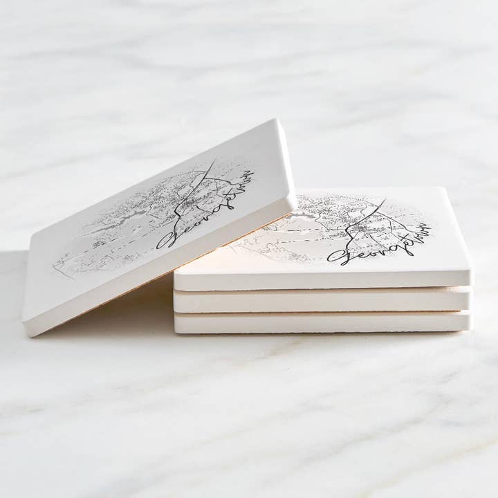 Love Local - Wholesale Coasters - Minimalistic B&W Texas Georgetown Circle Map | Absorbent Coasters | Set of 4 | Min 22