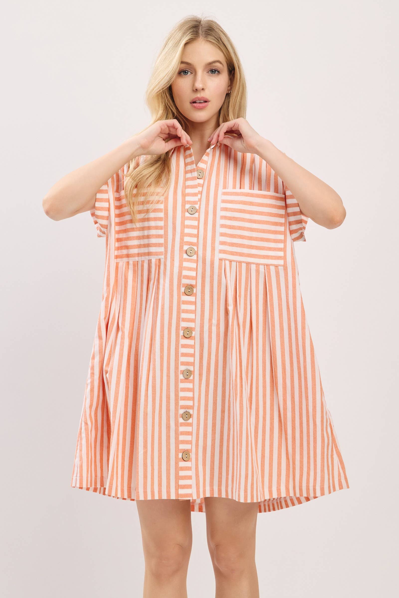 Sewn and Seen - Vente Robe – femme - ROBE TUNIQUE À RAYURES EN COTON AVEC BOUTONS19