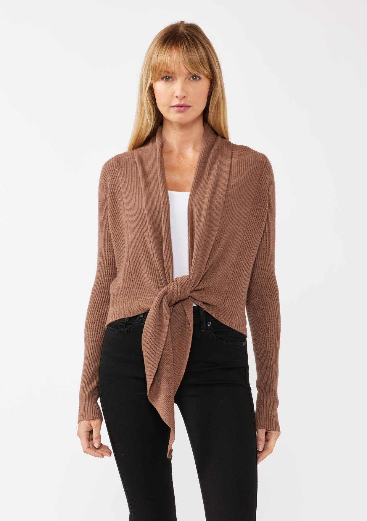 Lovestitch - Wholesale Cardigan - Women's - Waffle Knit Long Sleeve Tie Front Cardigan43