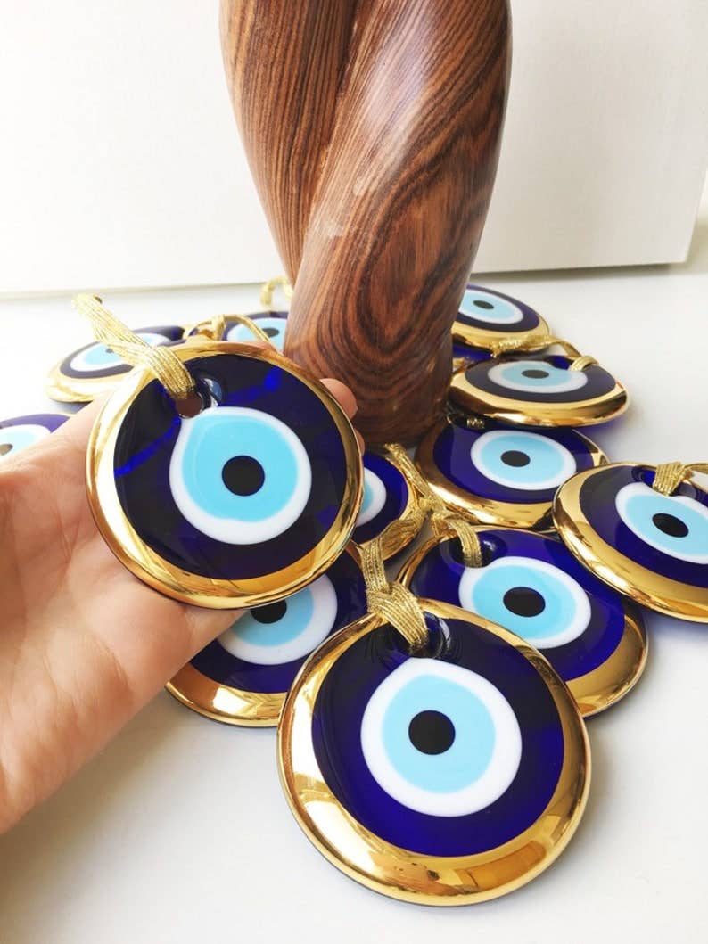 Evileyefavor – wholesale Decorative tabletop object – Turkish evil eye bead, gold evil eye bead, 7cm gold evil eye6
