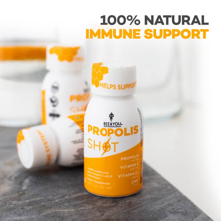 BEE&YOU - Wholesale Oral Supplement/Vitamin - Propolis + Vit D3 + Vit C + Zinc Shot, 1.69oz x 12