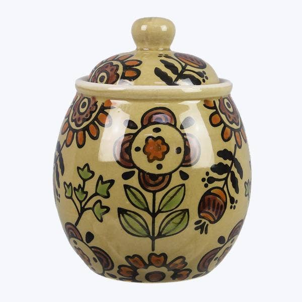 Stoneware Mini Jar With Folk Art Floral Design for wholesale by Young's