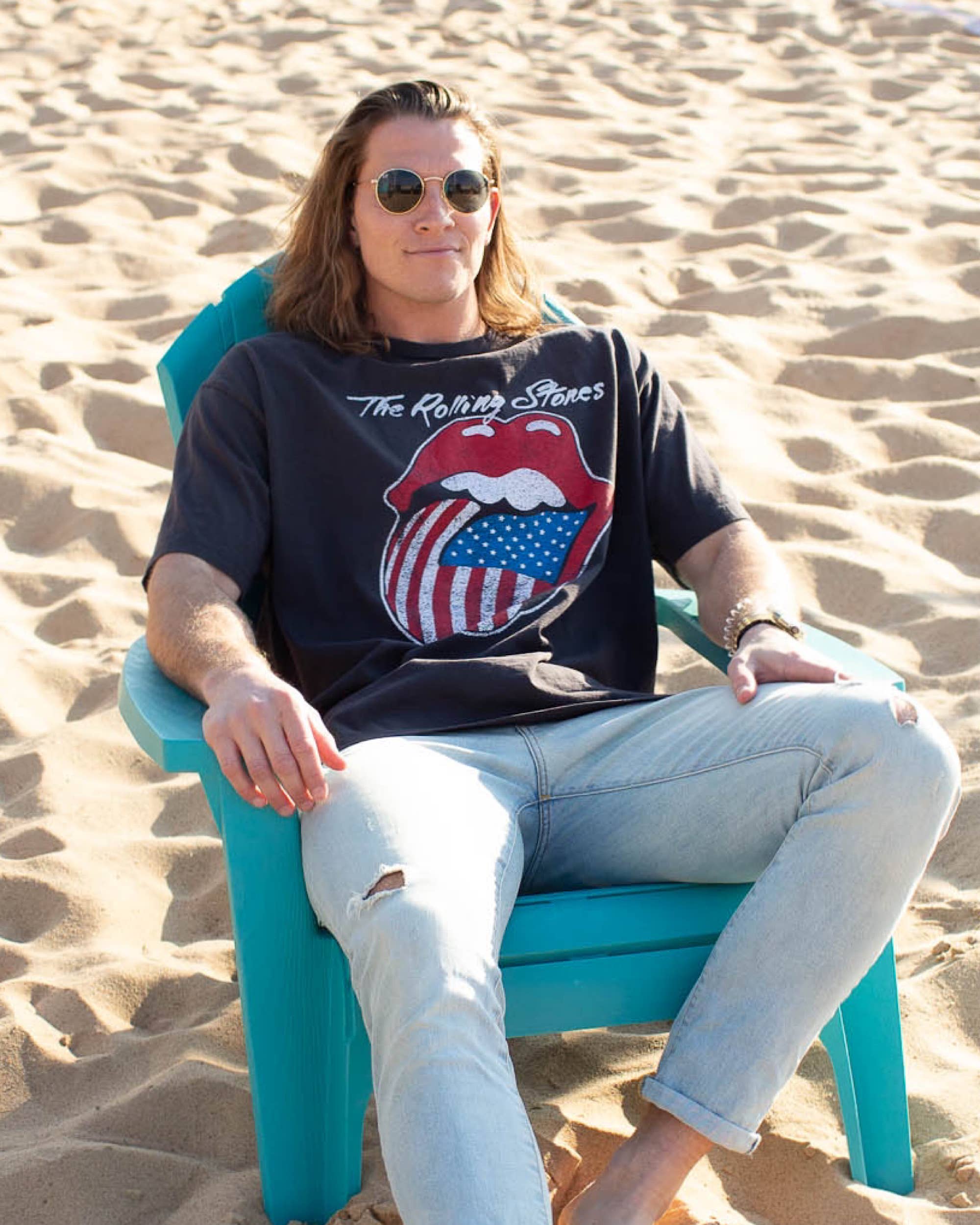 LivyLu - Wholesale Screen Printed T-Shirt - Unisex - 4th of July Rolling Stones USA Flag Lick Black Graphic Tee1