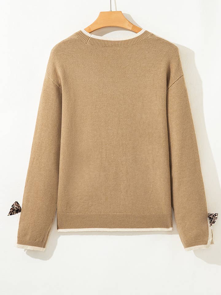 Tan Ava Cuff Contrast Trim Sweater for wholesale on Faire7