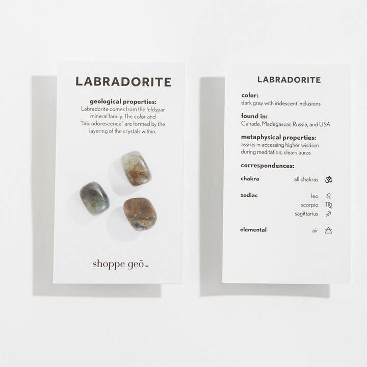 Labradorite Crystal Property Cards for wholesale by GeoCentral