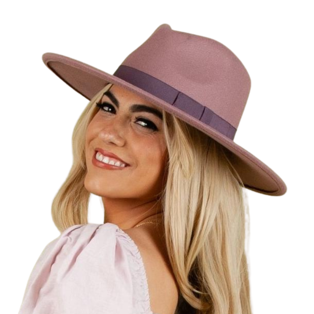 Lucca Couture - Wholesale Fedora - Women's - Vegan felt Rancher hat with grosgrain trim in Purple1
