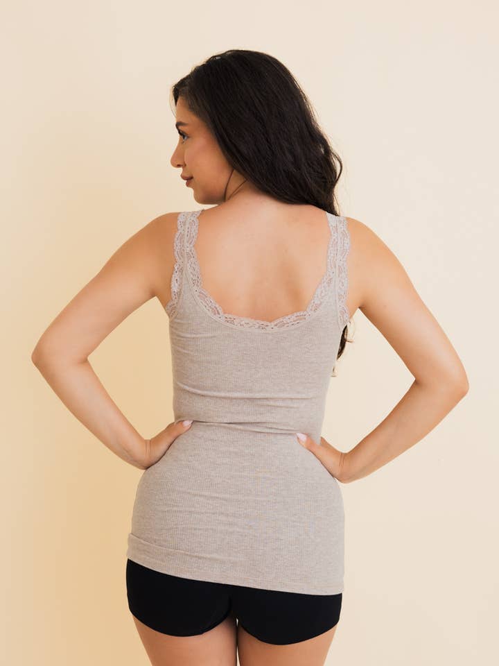 Leto Accessories - Wholesale Tank Top - Women's - Basic Ribbed Stretchy Lace Trimmed Tank Top