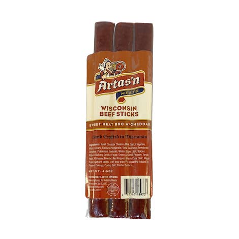 Wisconsin Beef Stick Sweet Heat BBQ/w Cheddar for wholesale by Artas'n Meats, LLC