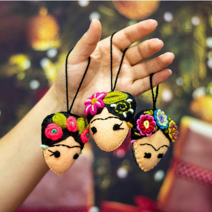 Lumily - Wholesale Ornament - Frida Kahlo Felted Embroidered Handmade Ornament - Mexico2