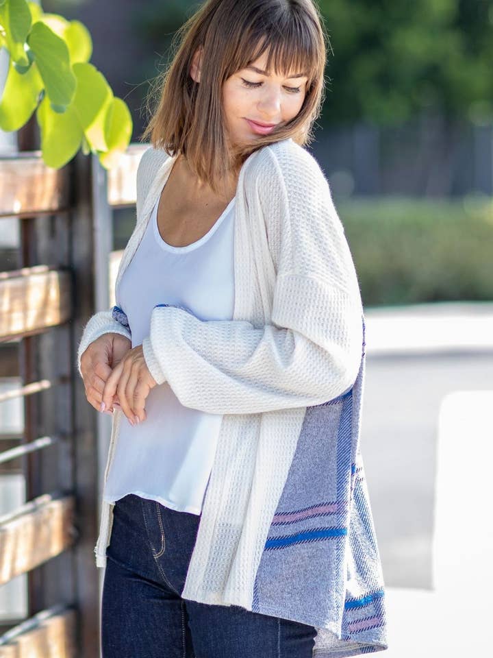 Cardigã Plus Plaid Back Waffle Knit por atacado de EG fashion