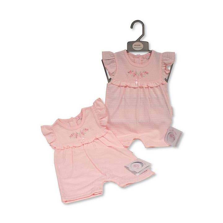 Baby Girls Romper with Embroidery and Bow - Flowers - 6299 for wholesale by Sheldon International