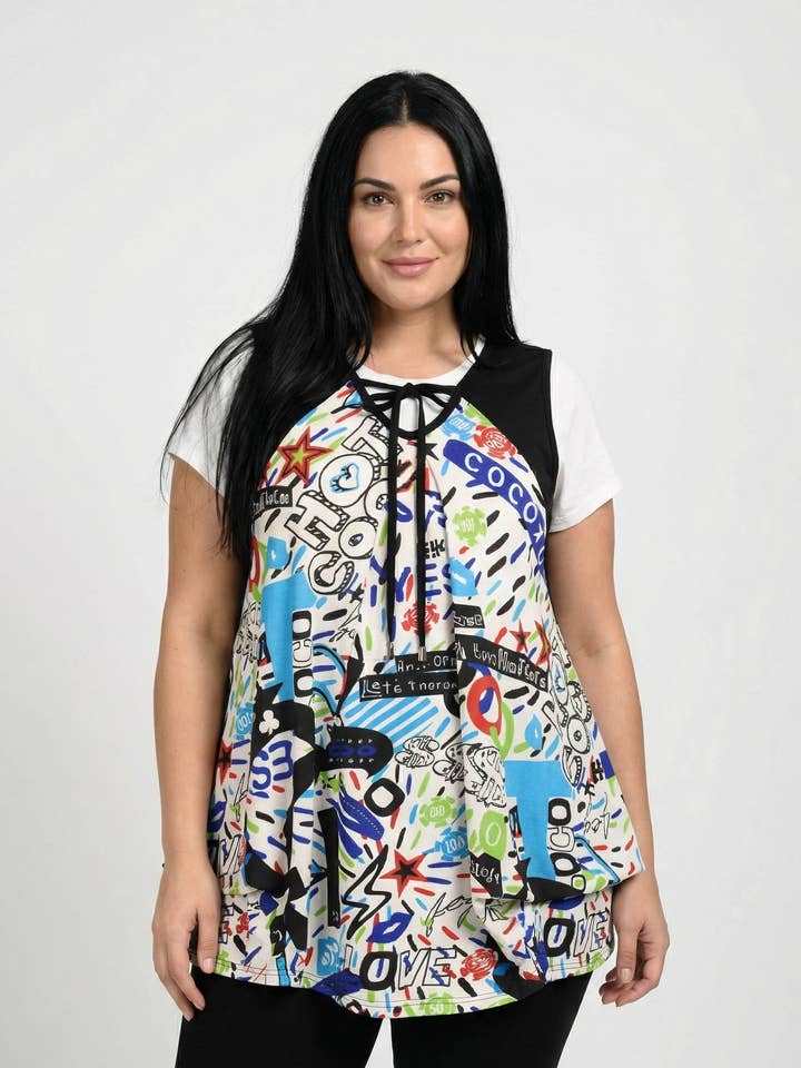 Sleeveless printed tunic set + t-shirt (A187) for wholesale by Pomme Rouge Paris