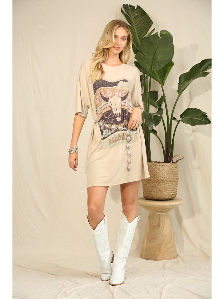 Avery - Venta al por mayor Vestido - Mujer - VESTIDO CAMISERO ESTAMPADO AV1202-VERONICA WESTERN LONGHORN