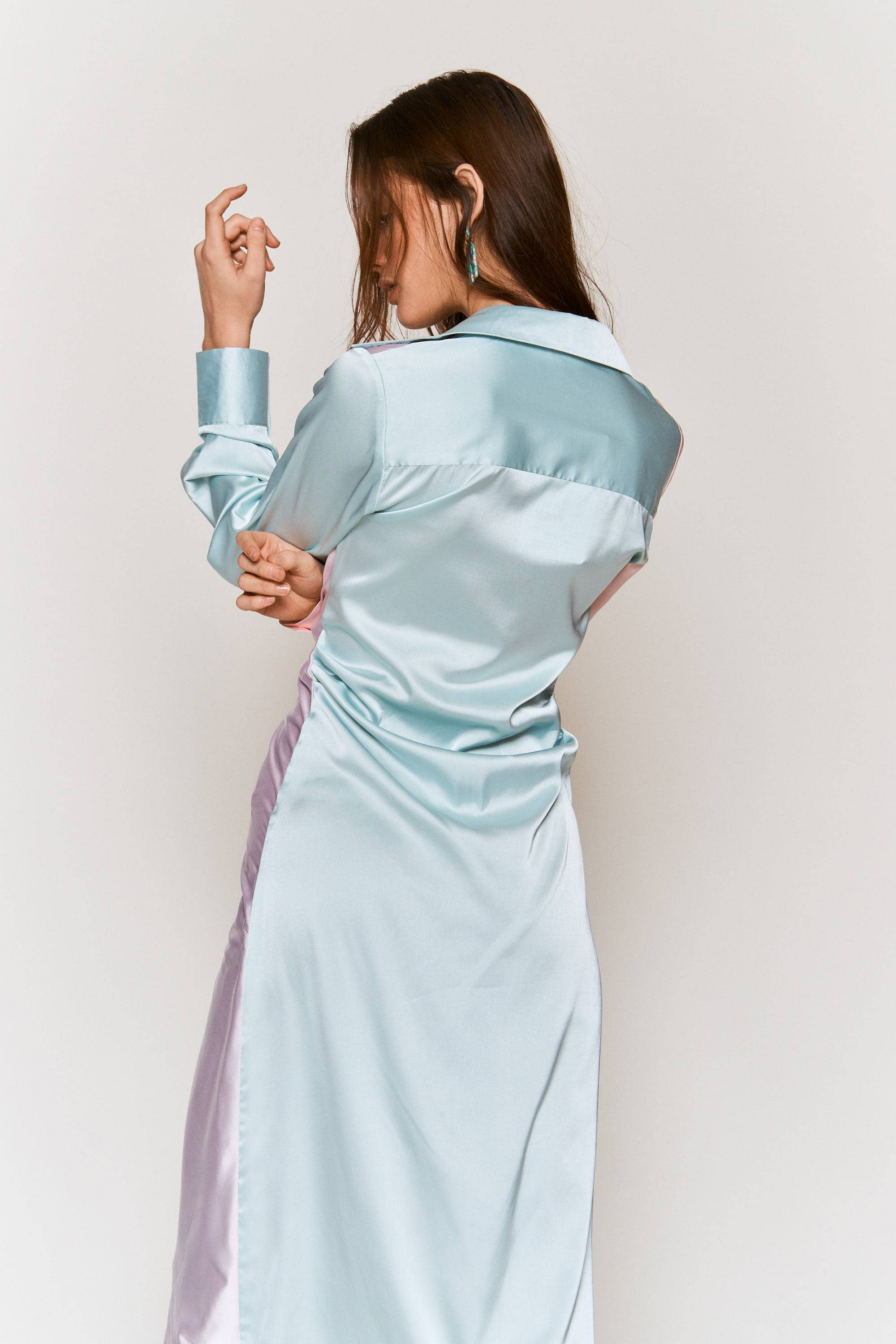 Hers & Mine - Wholesale Dress - Women's - Color Block Button Down Satin Midi Dress - Luxurious Feel9